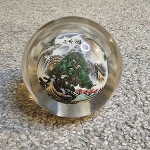 Vintage Japanese Glass Reverse Painted  Landscape Paperweight Stunning